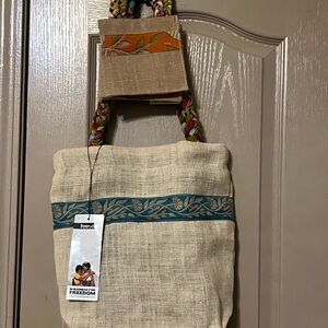 Elegant Beige and Teal Tote Bag